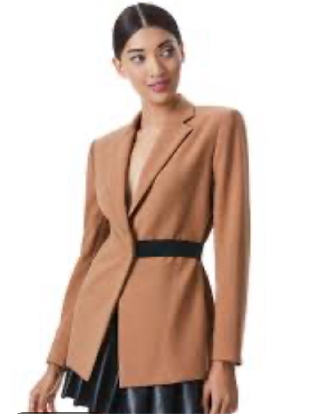 Alice + Olivia Hattie Crepe Blazer in Camel and Black